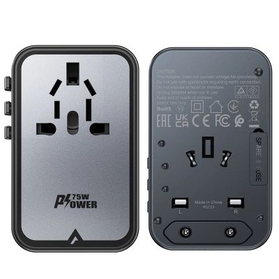 9. Acefast Z1 GaN 75W PD Reiseladeadapter 3x USB-C 2x USB-A - Schwarz