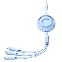 Joyroom Colorful Series S-A40 einziehbares Kabel 3in1 USB-A – USB-C / Lightning / Micro-USB 1 m – blau