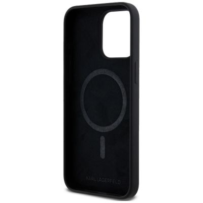 7. Karl Lagerfeld Silikon Karl&Choupette Ring MagSafe Hülle für iPhone 15 Pro Max – Schwarz