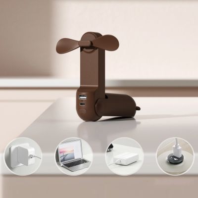 2. Jisulife Handventilator Life8 Plus, tragbarer USB-Ventilator mit Powerbank-Funktion 4500 mAh und Taschenlampe – Braun