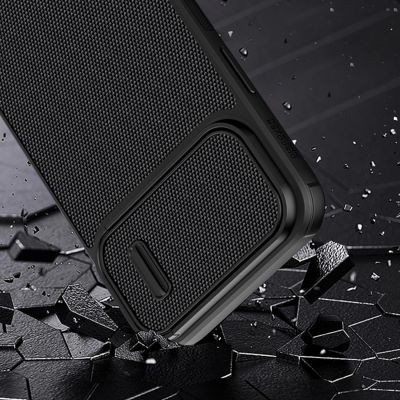 8. Nillkin Textured S Case für iPhone 14 Plus, gepanzerte Hülle mit Kameraabdeckung, blau