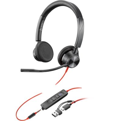 38. Poly Blackwire 3325 Stereo-Headset mit MS Teams-Zertifizierung, USB-C-Stecker, 3,5-mm-Klinkenstecker und USB-C/A-Adapter (8x222AA)