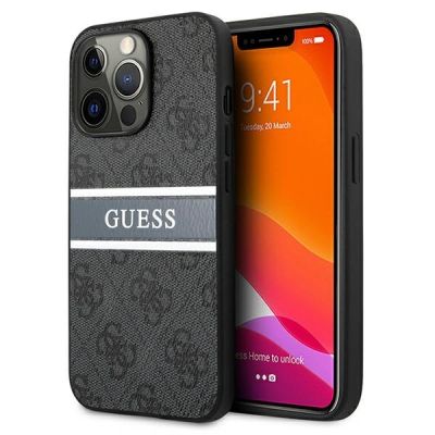 Guess GUHCP13L4GDGR iPhone 13 Pro / 13 6,1" grau/graue Hartschalen-Hülle 4G Stripe