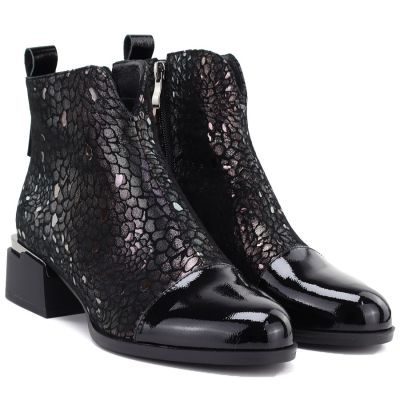 3. Damen-Ankle-Boots aus Leder mit Absatz in Schwarz und Silber D&A S.Barski LZ62-2043