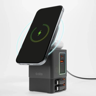 7. SBS Power Dock 6-in-1 mit MagSafe, Ständer und USB-C-Kabeln 65 W – Schwarz