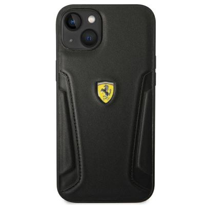 3. Ferrari FEHCP14MRBUK iPhone 14 Plus 6,7" schwarz/schwarz Hartschalenetui Seiten mit Lederprägung