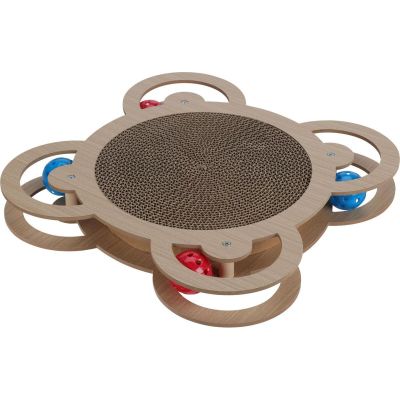 4. Kratzbaum für Katzen, interaktives Spielzeug mit 4 Bällen, 35,5 x 35,5 x 4 cm