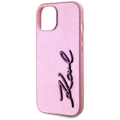 6. Karl Lagerfeld Wrinkled Metal Signature iPhone 15 Hülle - Rosa