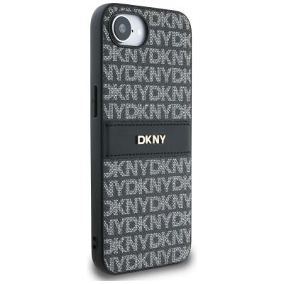 4. DKNY Repeat Texture Pattern with Tonal Stripe Hülle für iPhone 16e - Schwarz