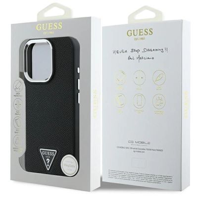 8. Guess Grained Triangle MagSafe-Hülle für iPhone 16 Pro – Schwarz
