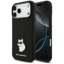 Karl Lagerfeld Silicone Choupette Metal Pin Hülle für iPhone 18 Pro Max / 17 Pro Max – Schwarz