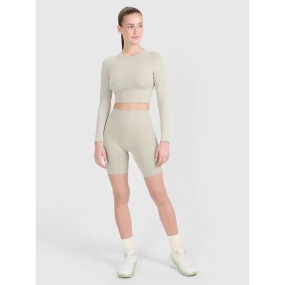 3. Damen-Trainings-Crop-Top mit langen Ärmeln und Rückenausschnitt 4F 4FRSS25TFLOF486-83S