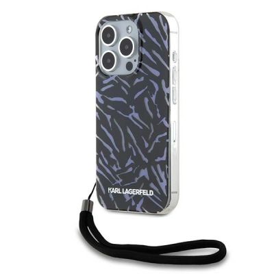 Karl Lagerfeld Zebra mit Kordelhülle für iPhone 15 Pro Max – Lila
