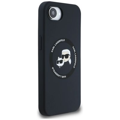 4. Karl Lagerfeld Liquid Silicone Karl & Choupette Heads Case mit MagSafe für iPhone 16e - Schwarz