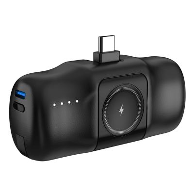 7. Wozinsky WF16-YCS 5000 mAh 15 W USB-C Mini-Powerbank mit integriertem USB-C-Kabel und Apple Watch Ladegerät – Schwarz