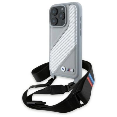 BMW M Edition Carbon Stripe & Strap Hülle für iPhone 16 Pro Max – Grau