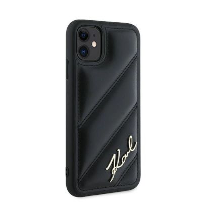 4. Karl Lagerfeld Diagonal Quilted Script Hülle für iPhone 11 / Xr – Schwarz