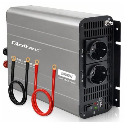 Qoltec MS Wave Spannungswandler | 12 V auf 230 V | 1500/3000 W | USB | Kompatibel mit LiFePO4-, GEL- und AGM-Akkus