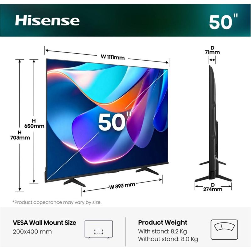 20. Hisense 50A6S 127 cm (50") 4K Ultra HD Smart TV mit WLAN, Schwarz