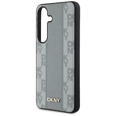 6. DKNY Lederhülle mit Karomuster und MagSafe-Funktion für Samsung Galaxy S25, taupe