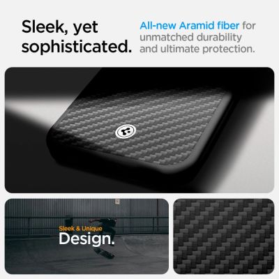 12. Spigen Enzo Aramid MagSafe Hülle für iPhone 16e / 17e - Schwarz