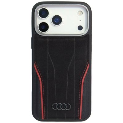 Audi R8 Echtleder MagSafe Hülle für iPhone 17 Pro - Schwarz und Rot