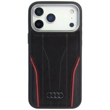 Audi R8 Echtleder MagSafe Hülle für iPhone 17 Pro - Schwarz und Rot
