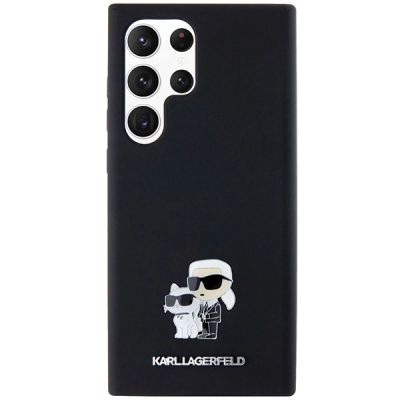 3. Karl Lagerfeld Silikon Karl&Choupette Metal Pin Hülle für Samsung Galaxy S24 Ultra – Schwarz