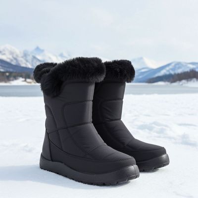 8. Schwarze, flache, gefütterte Damen-Schneestiefel Potocki KI24322