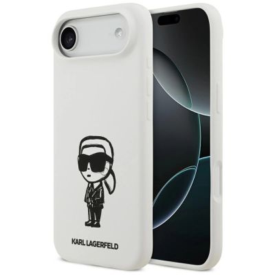 Karl Lagerfeld Silikonhülle mit Karl-Skizze und Logo (MagSafe) für iPhone 17 Air – Weiß