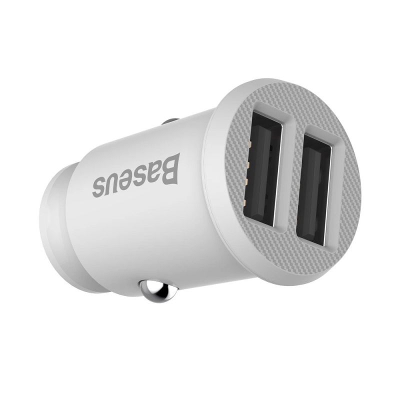 5. Baseus Grain Autoladegerät CCALL-ML02 Mini-Ladegerät 2x USB-A 3,1A - Weiß