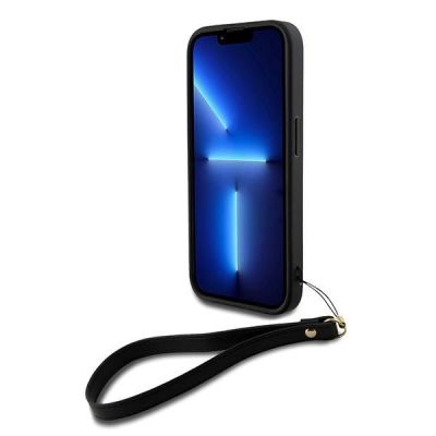 3. DKNY Wrist Strap Stock Logo Hülle für iPhone 15 Pro – Schwarz