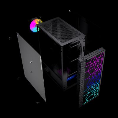 10. GEMBIRD FORNAX 2500 MIDI-TOWER-CASE (1x USB 3.0, 2x USB 2.0, HD-Audio, Seitenwand aus Glas) SCHWARZ