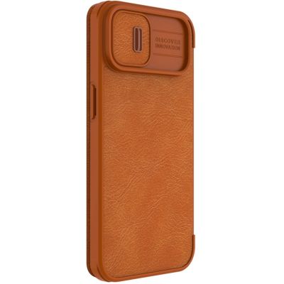 6. Nillkin Qin Leder Pro Hülle iPhone 14 Plus Kamera Cover Holster Cover Flip Case Braun
