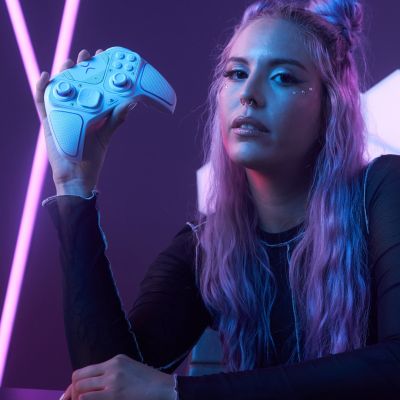 11. PDP 052-002-WH Gamecontroller, Lila/Weiß, RF/USB-Gamepad, Analog/Digital, PC, PlayStation 4, PlayStation 5