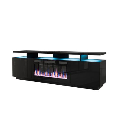 EVA TV-Schrank mit elektrischem Kamin 180x40x52 schwarz/glänzend schwarz