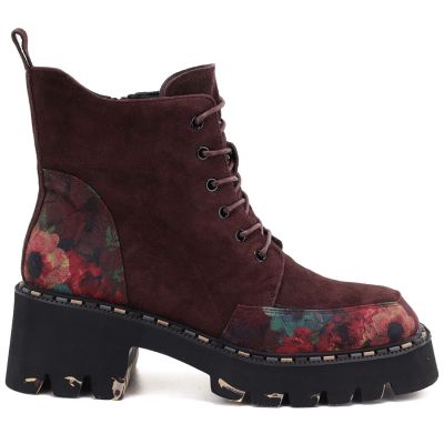 2. Damen-Lederstiefeletten mit Blumen, bordeauxrot, Artiker 59C0248