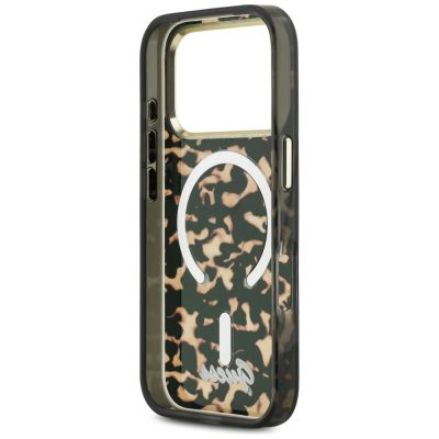 7. Guess IML Script Metal MagSafe Hülle für iPhone 17 Pro – Schwarz und Braun