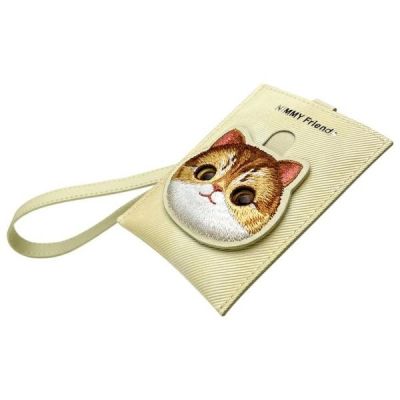 2. Nimmy Big Eyed Pet 2.0 Kartenetui mit Katzenmotiv, Beige