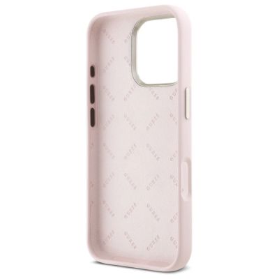 7. Guess Silikon Script Metal Logo & Frame Hülle für iPhone 16 Pro – Rosa
