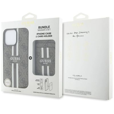 6. Guess 4G Stripes Case mit Magsafe Wallet für iPhone 16 Pro Max Braun