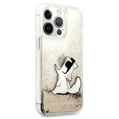 4. Karl Lagerfeld Flüssigglitzer-Choupette-Hülle für iPhone 13 / 13 Pro – Transparentes Gold