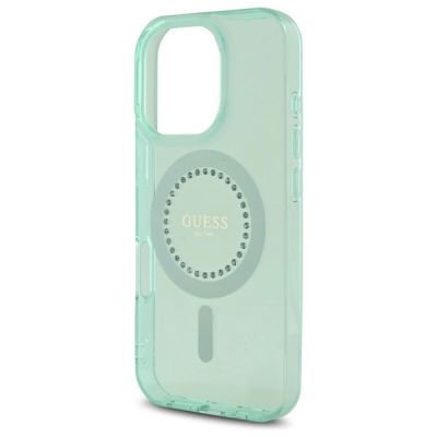6. Guess IML Strassstein-MagSafe-Hülle für iPhone 16 Pro – Grün