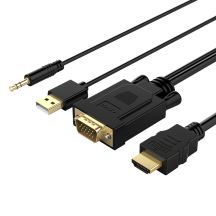 Orico XD-VATH VGA- und 3,5-mm-Klinkenstecker-auf-HDMI-Full-HD-60-Hz-Kabel mit USB-Stromversorgung, 5 m – Schwarz