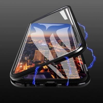 6. Wozinsky Full Magnetic Case 360 Magnetic Case Vorder- und Rückseite mit integriertem Glas Vivo X60 Schwarz-Transparent
