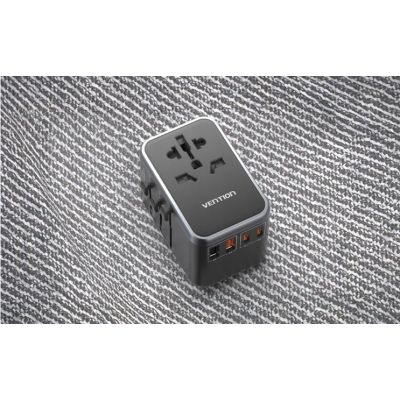11. Vention 65W GaN Universal-Reiseadapter mit Ladegerät, 2x USB-A, 2x USB-C, Schwarz