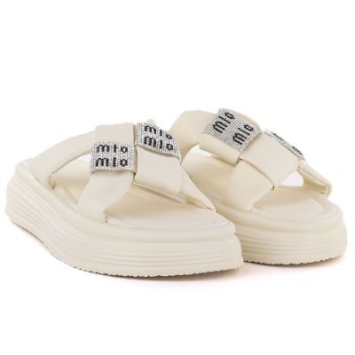 4. Beigefarbene Plateau-Flip-Flops für Damen mit Zirkonia, Modell Potocki 16347