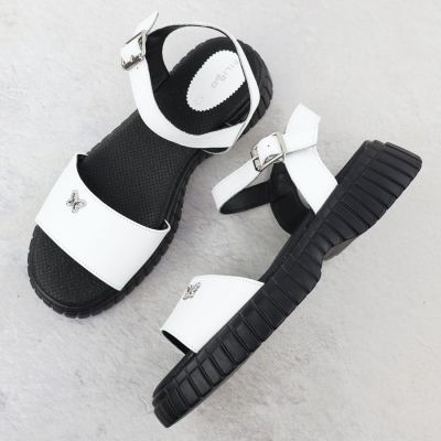 6. Damen-Ledersandalen mit dicker Sohle und Schmetterlingsdetail, weiß, Filippo DS6811