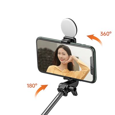 15. Selfie-Stick WH1YXS Teleskopstativ 1 m mit runder Lampe und Telefonhalter – Schwarz