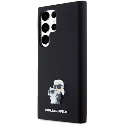 2. Karl Lagerfeld Silikon Karl&Choupette Metal Pin Hülle für Samsung Galaxy S24 Ultra – Schwarz